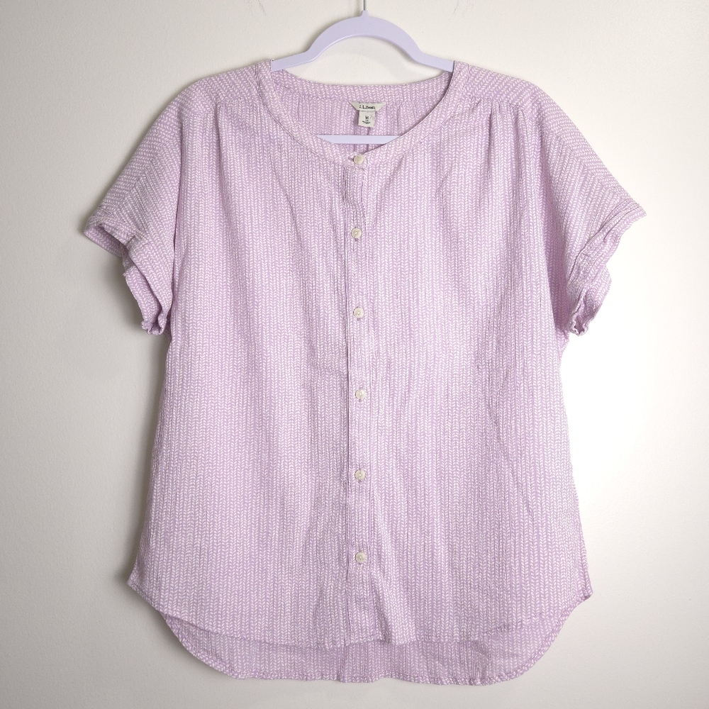 L.L.Bean No Collar Round Neck Organic Cotton Short Sleeve Shirts Blouse M